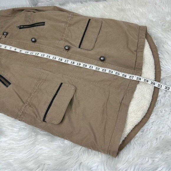 Calvin Klein Women’s Tan Hooded Sherpa Mid-Length Coastal Parka Coat S/C41 - Picture 12 of 16